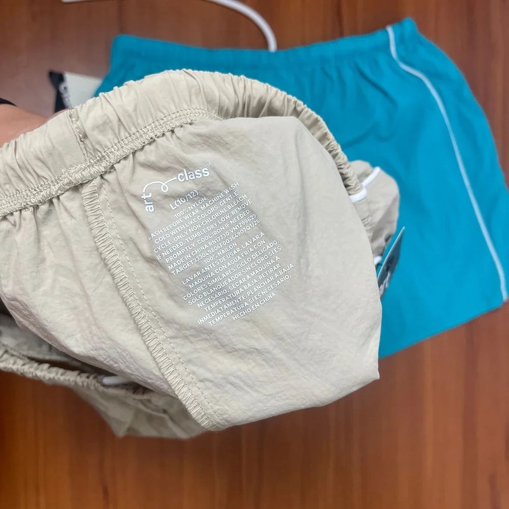 Lot of 2 Art Class Girls 2 Nylon Athletic Sports Shorts Blue & Beige Sz 10-12 L